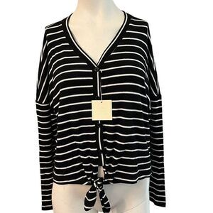 GOOD LUCK GEM Ladies Large Button Front Blouse Tie Front Long Sleeve Striped NWT